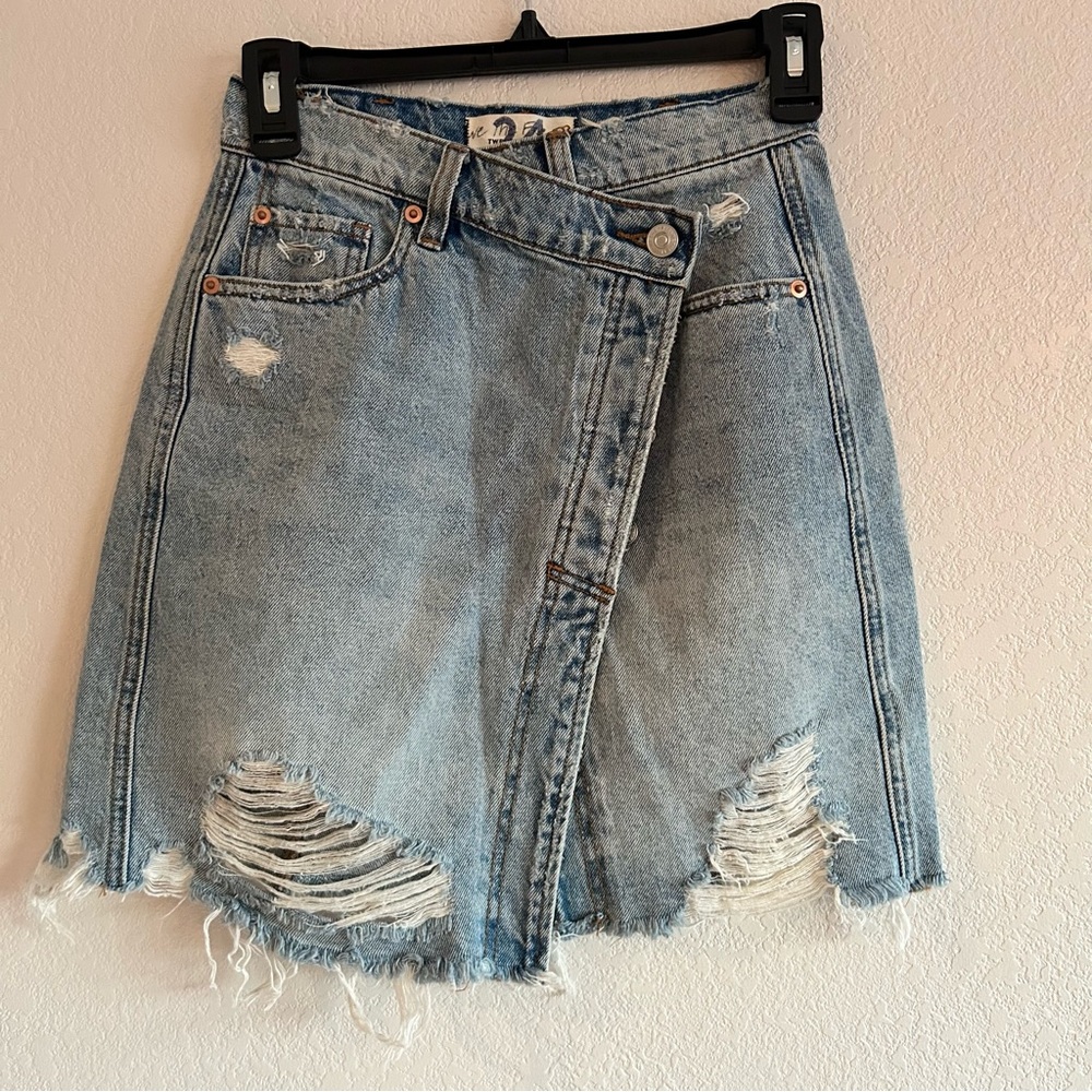 We the Free distressed denim Mini Skirt